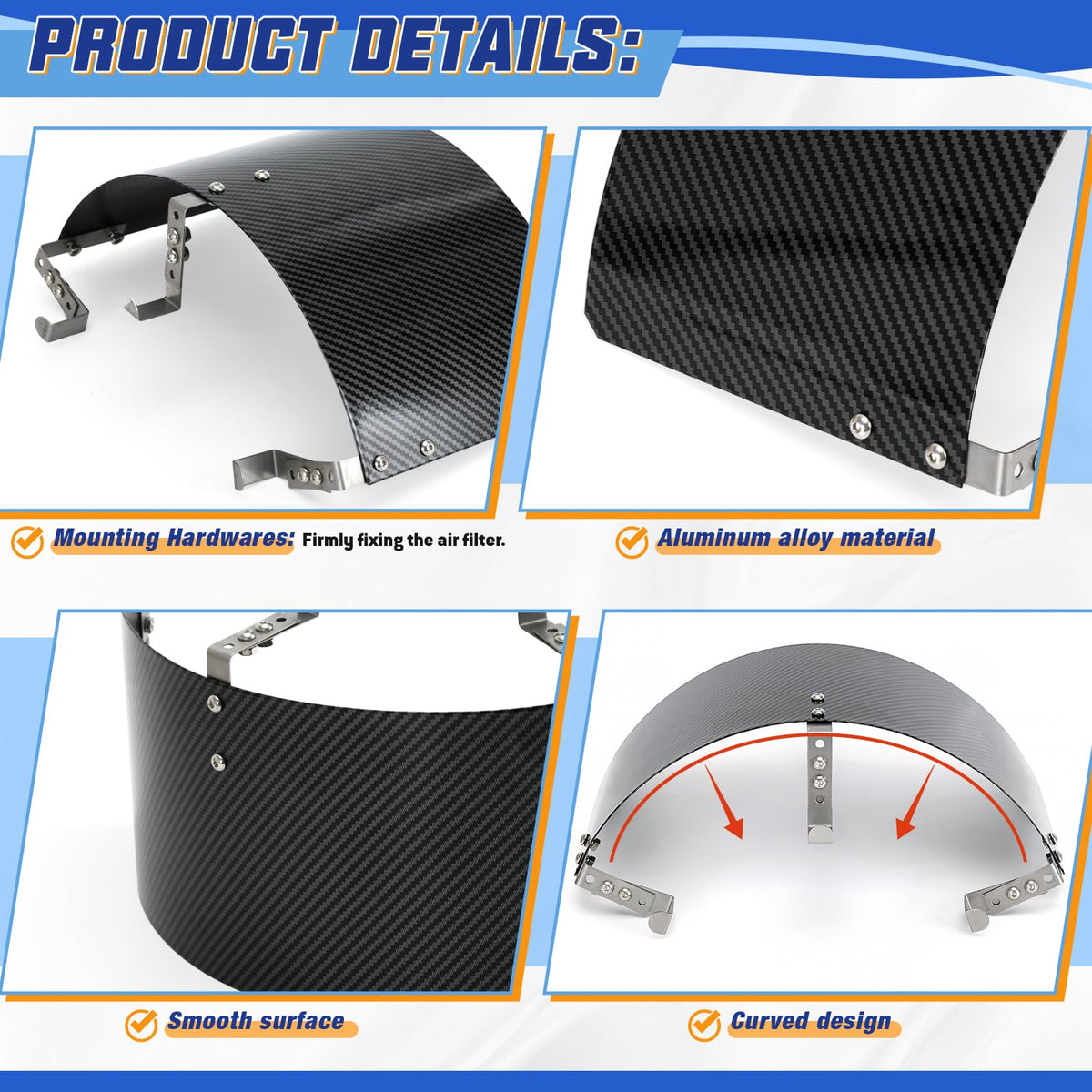 PTNHZ Universal Stainless Steel Air Intake Filter Cover Heat Shield Fits for 2.5 (Cover 2.5"-3.5" Carbon Fiber)