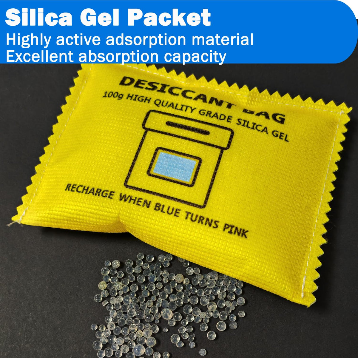 100g Rechargeable Desiccant Silica Gel Beads Pack Lab Desiccants Bag Rechargeable Moisture Absorbing for Storage Bins and Totes