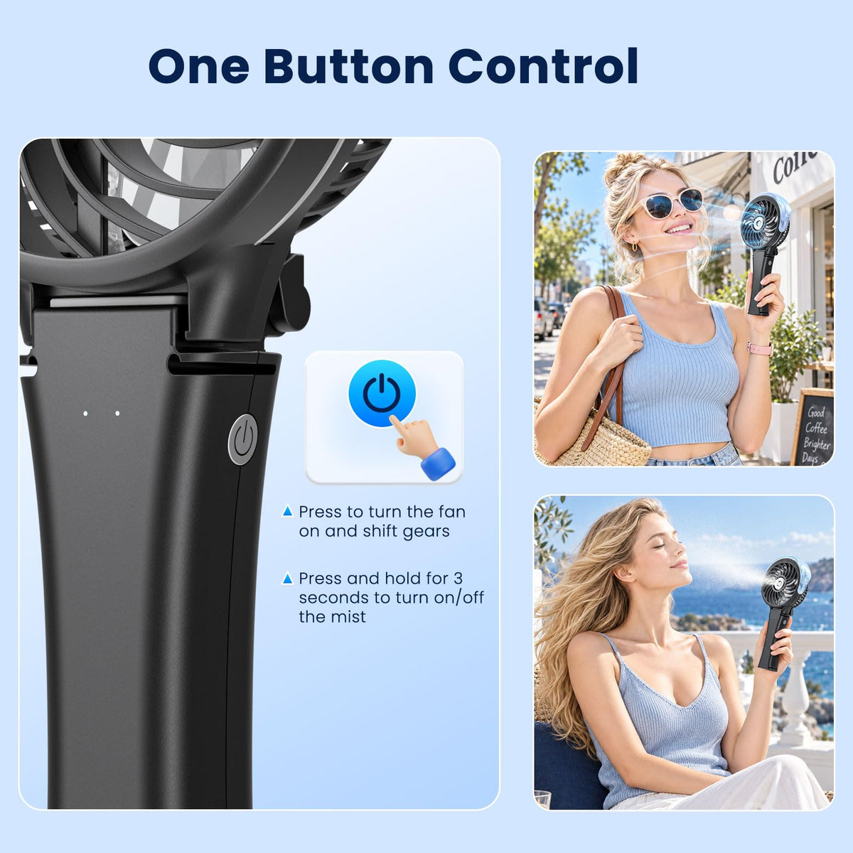 Upgraded Handheld Misting Fan (HF318C / Black)