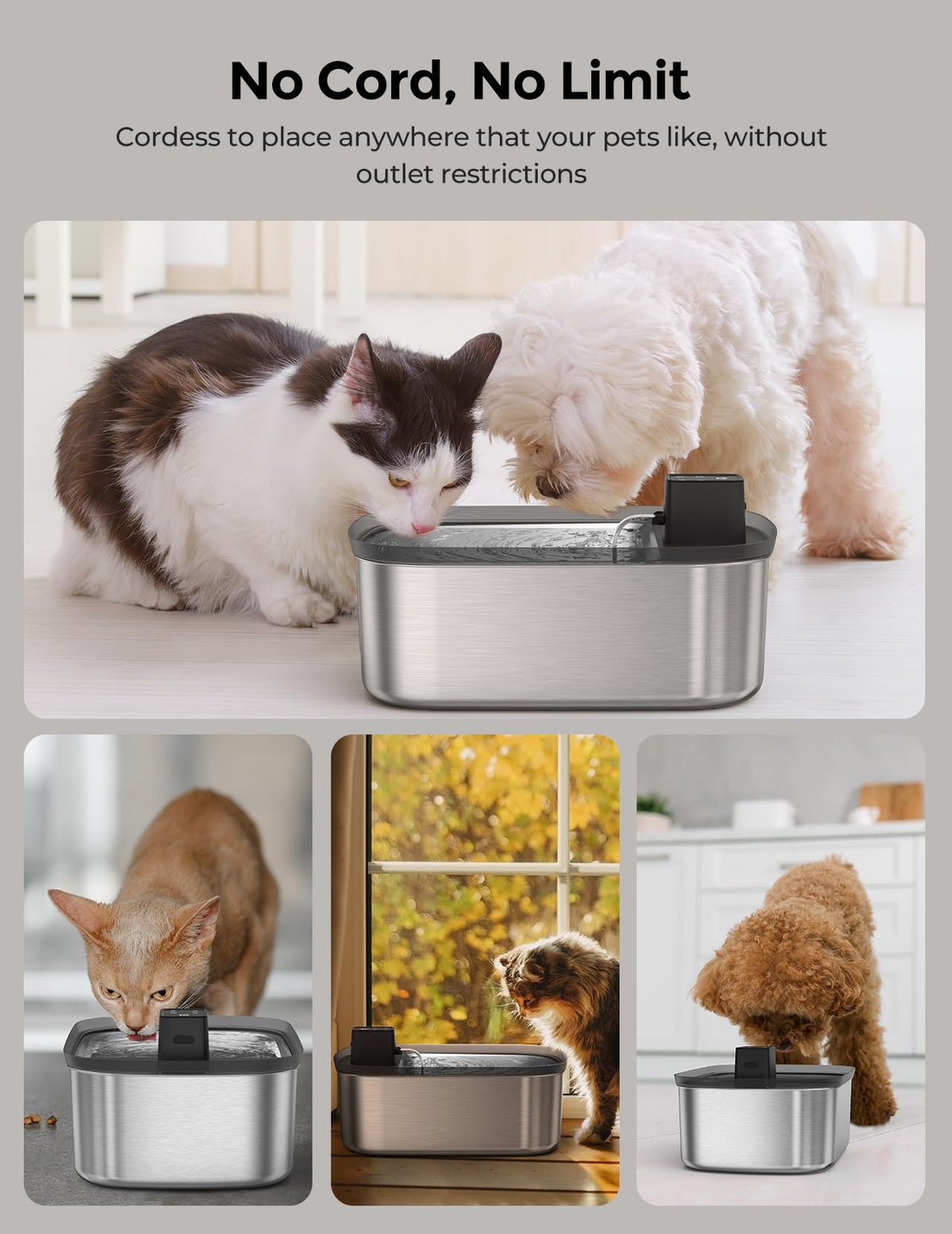 7.5l Wireless Dog Water Fountain Stainless Steel with 6pcs Filters (7.5L+6 Filters + 6 Sponges)