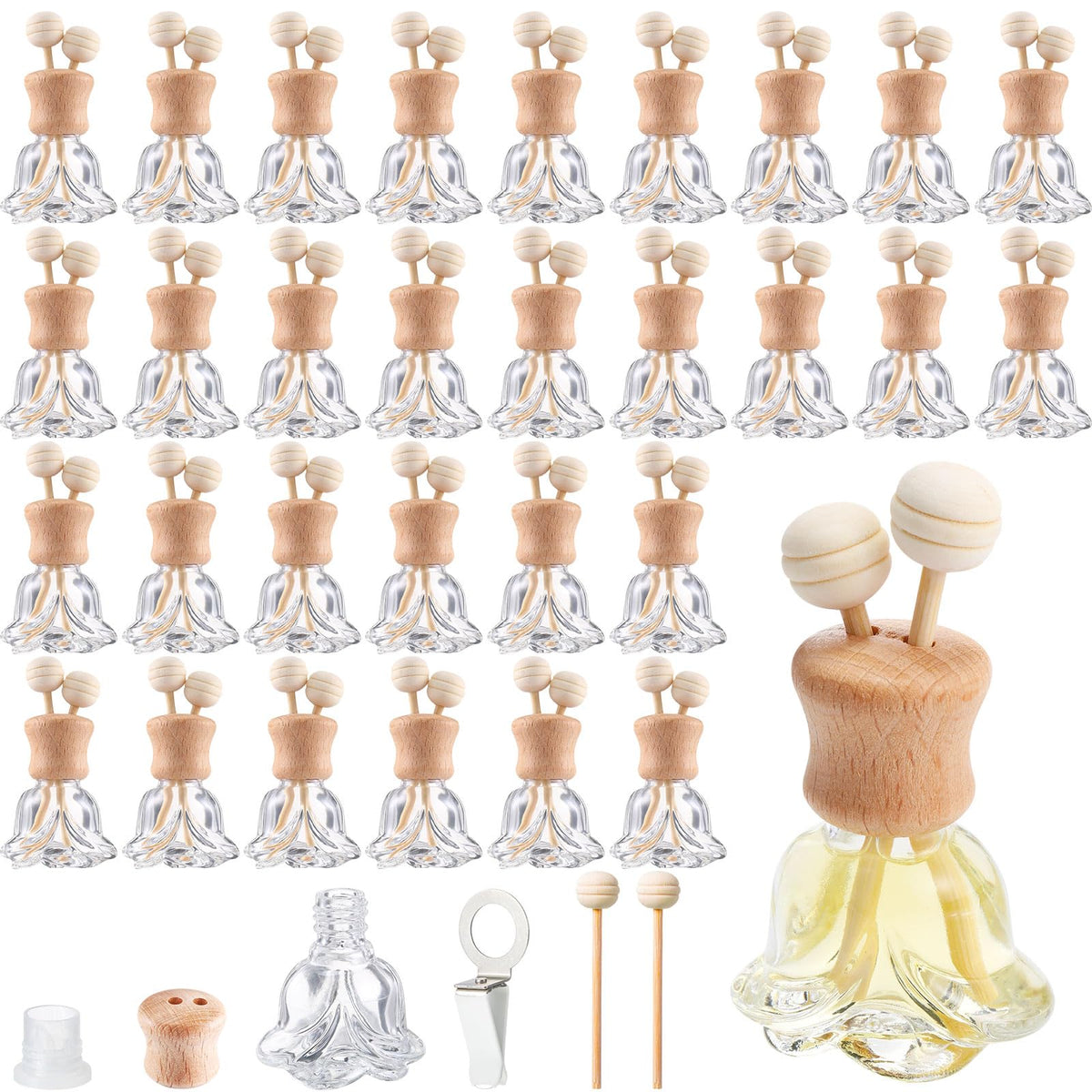 30 Pack Air Freshener Car Diffuser Bottles 8 ml Vent Clip (Flower)