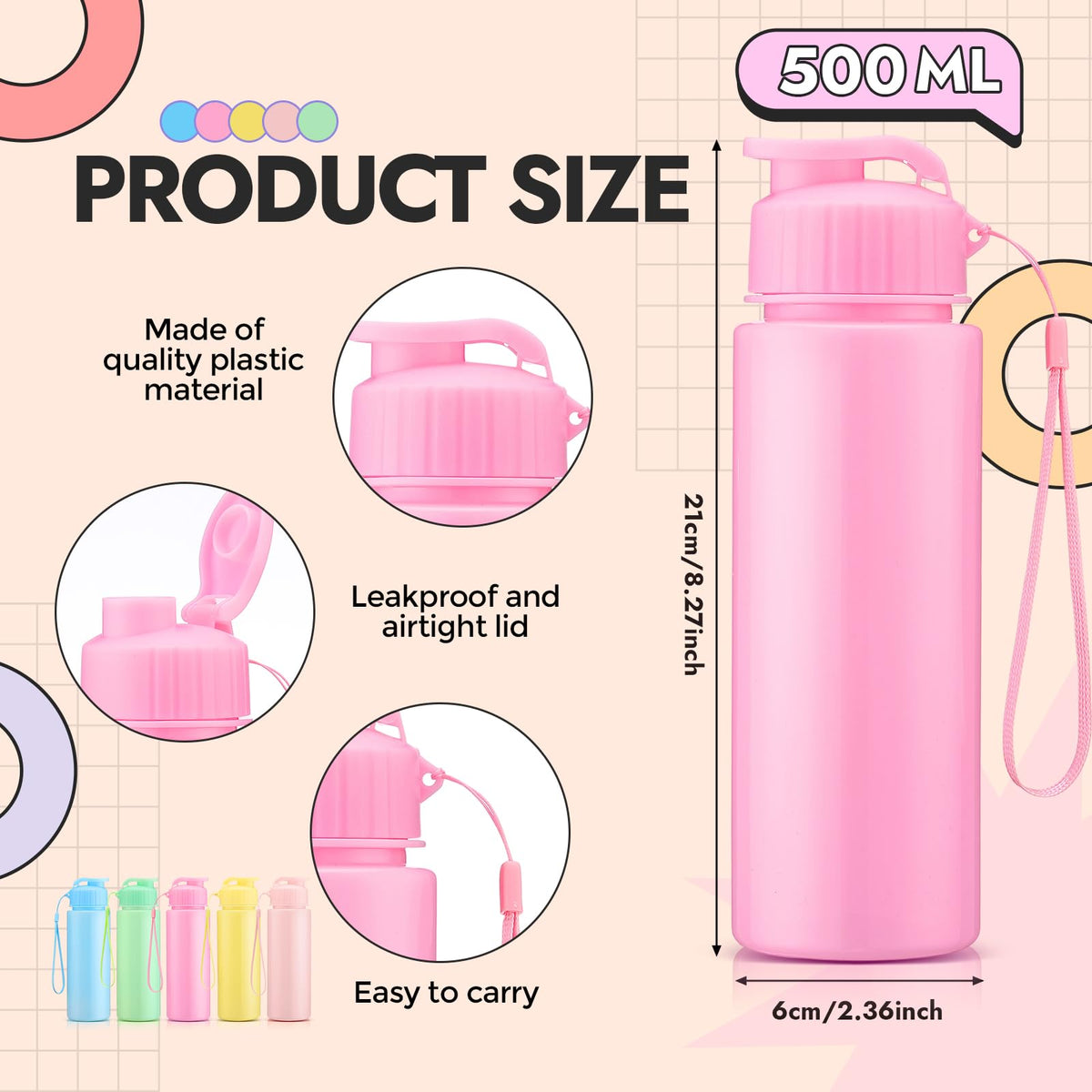 20 Pcs Plastic Water Bottles Bulk 17 oz (Macaron Colors)