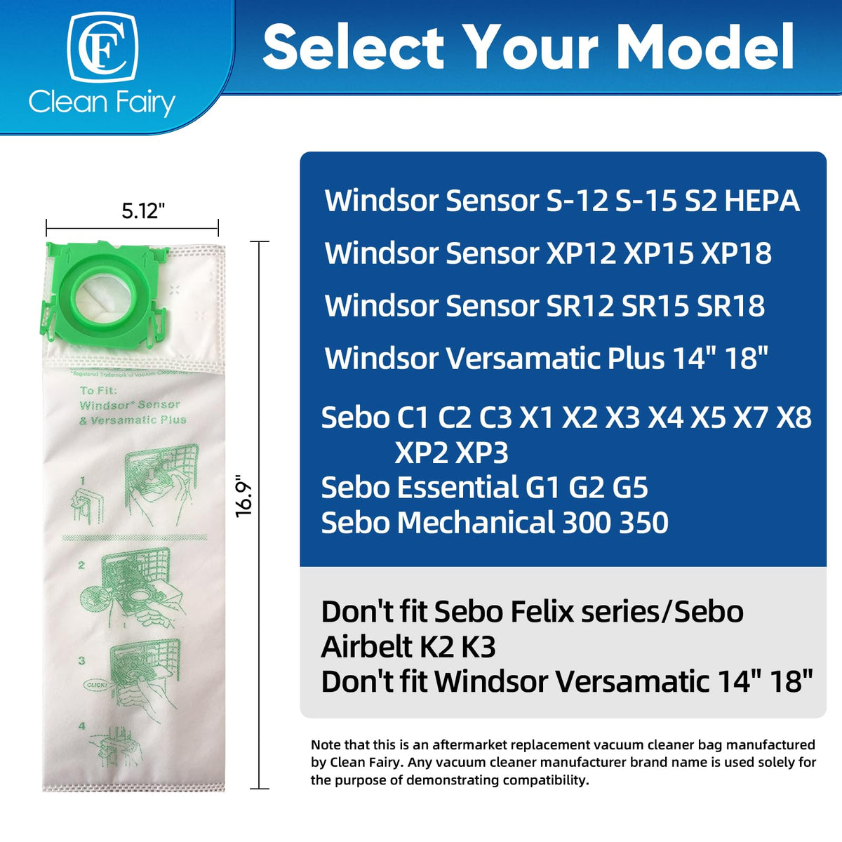 12PK Micro Vacuum Bags for Sebo C