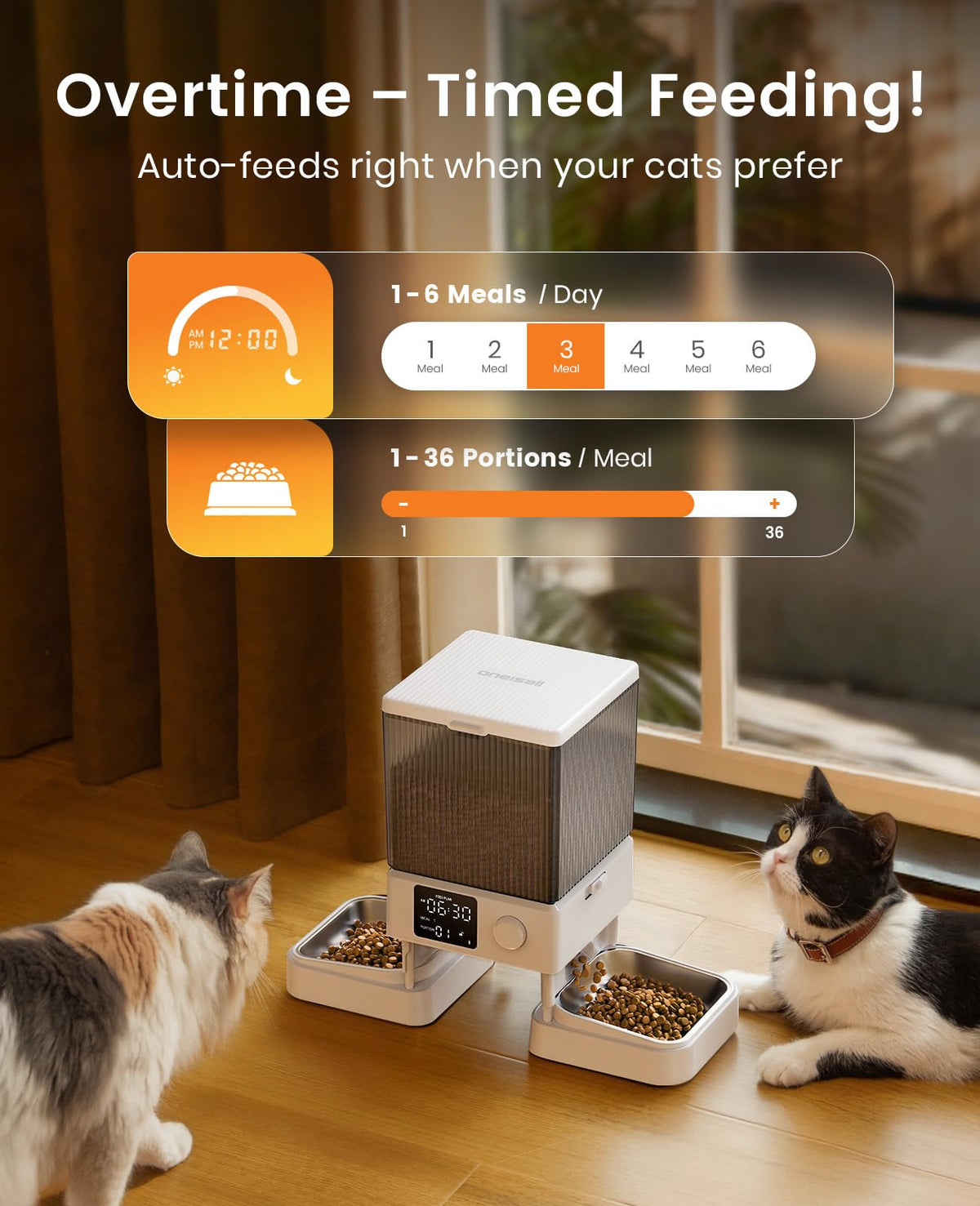 Automatic Cat Feeder for 2 Cats Pets (White)