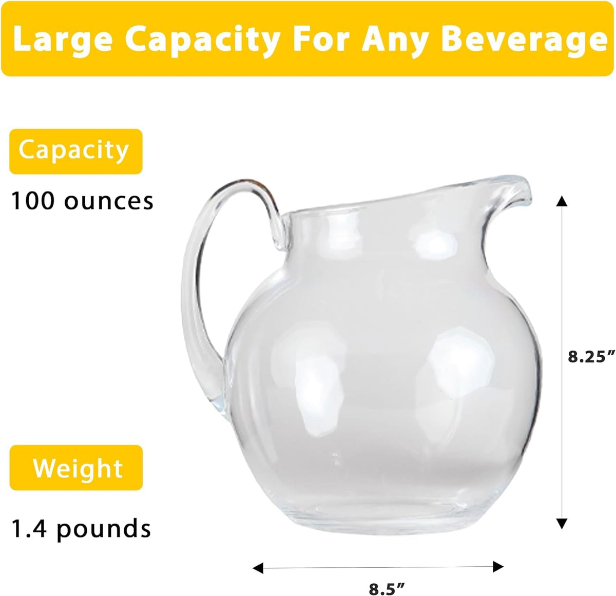 100 oz Shatterproof Plastic Pitcher (Round Shape(100oz))