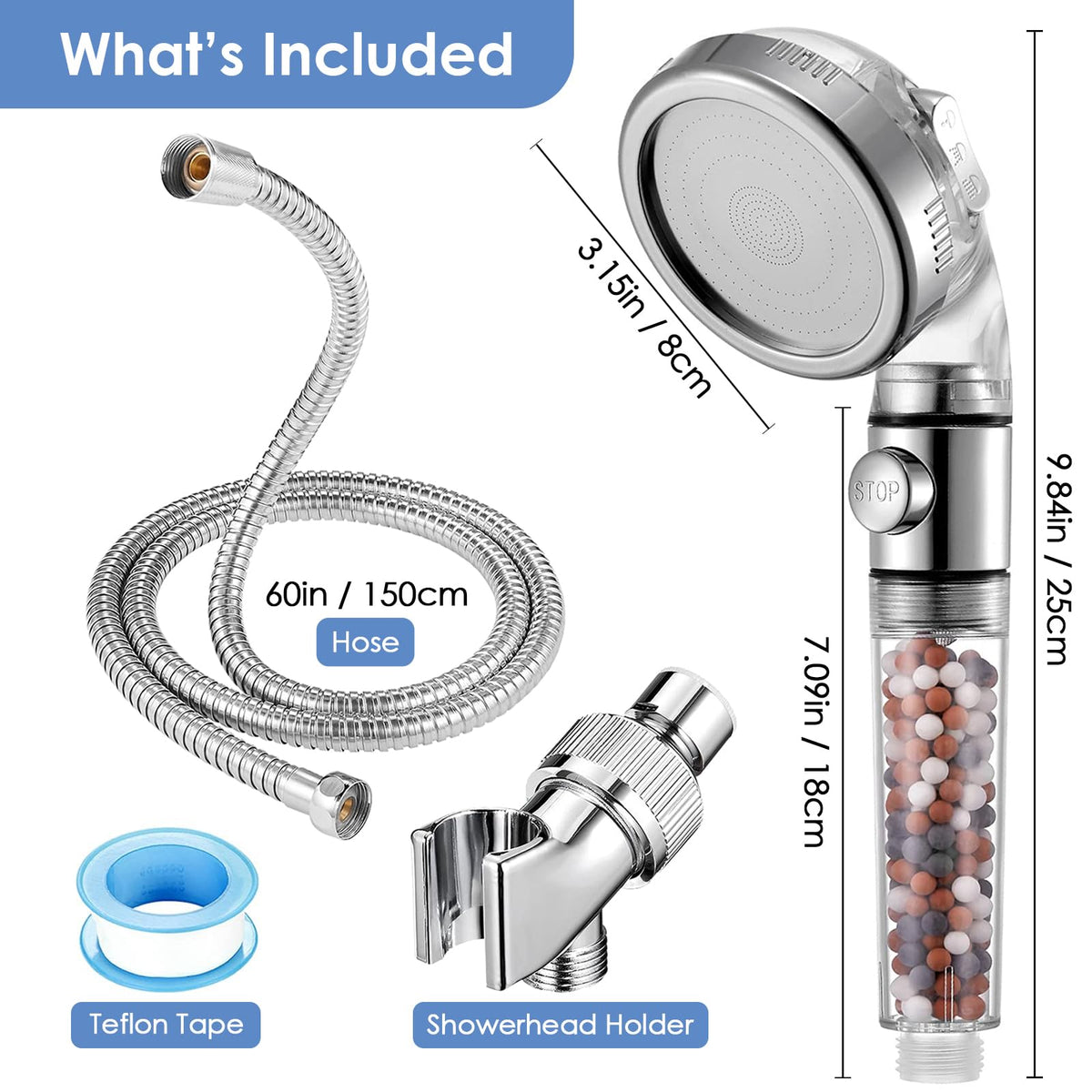 High Pressure Handheld Shower Head with Filter (Filtered Shower Head Set)