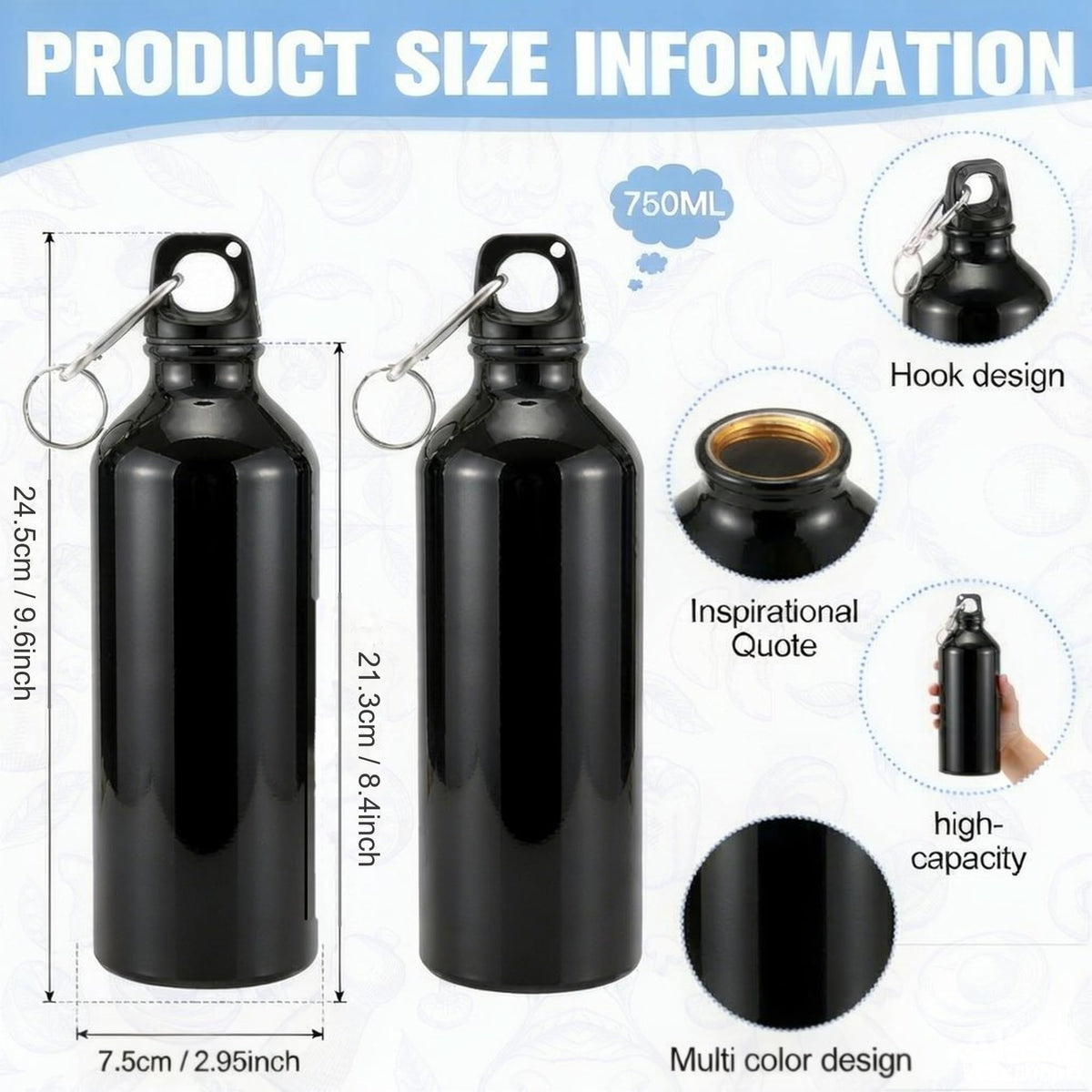 24 Pcs Aluminum Water Bottles Bulk Reusable Bottles (Black)