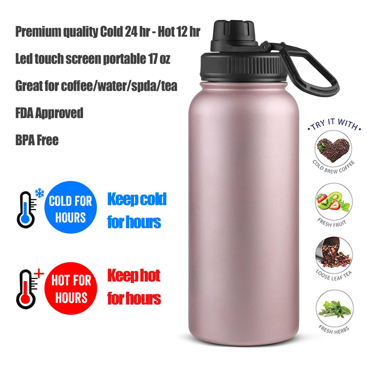 Infuser Water Bottle with Removable Strainer for loose leaf Tea 18 (Rosegold / 32 Ounces)