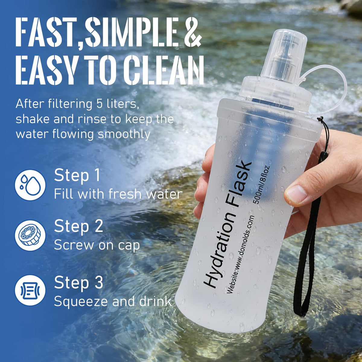 Collapsible Water Bottle with Filter for Travel Hiking Camping 1L (White-1L)