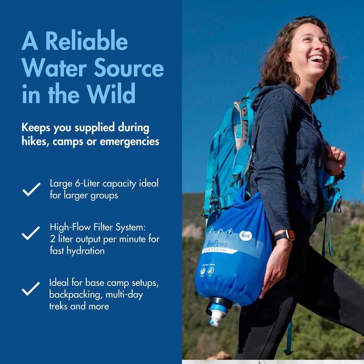 BeFree Gravity Water Filter 6L for Camping & Group Use (Gravity 6L)