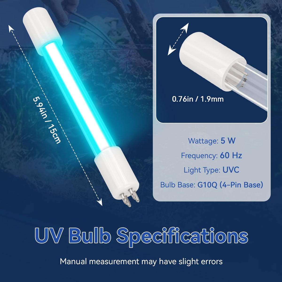 5W UV Bulb Replacement for COODIA 5W UV Aquarium Filter Pump