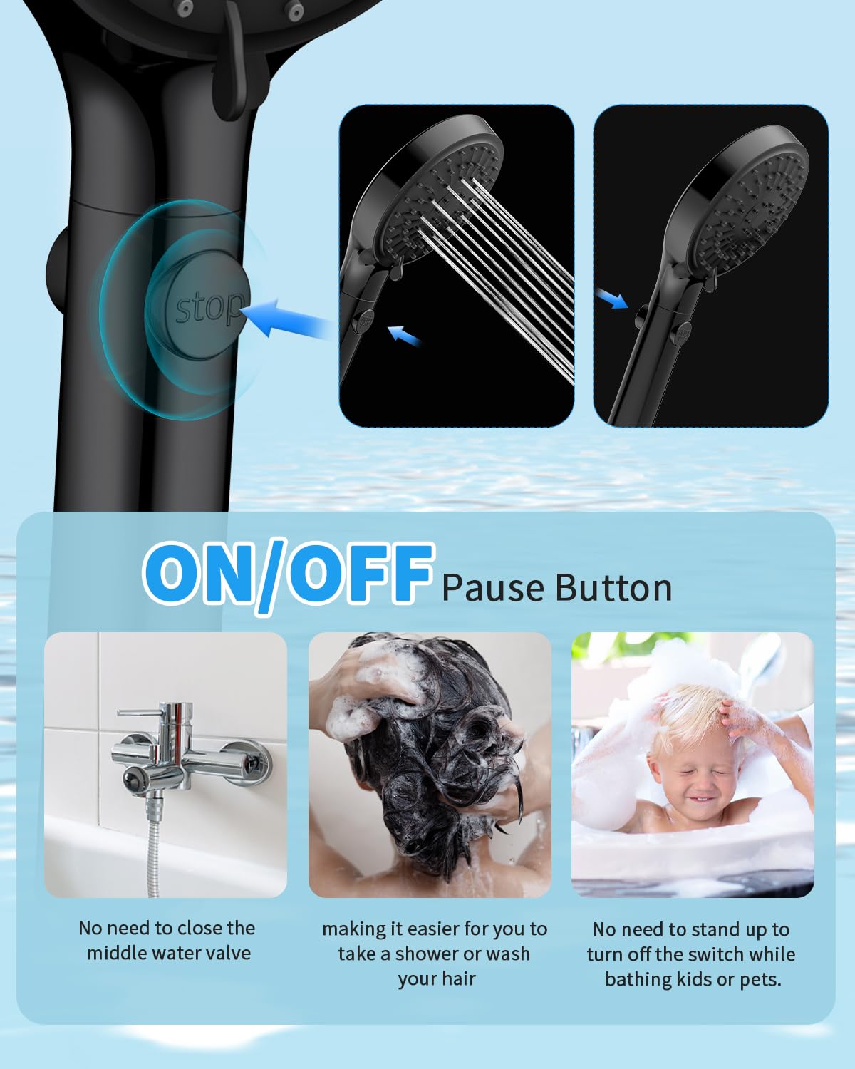 Shower Head with Handheld (6 Spray-Settings / Matte Black)