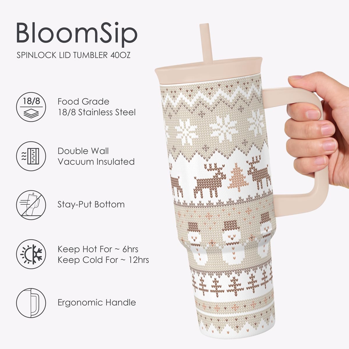 Holiday Season Stainless Steel Tumbler with Handle (Christmas)