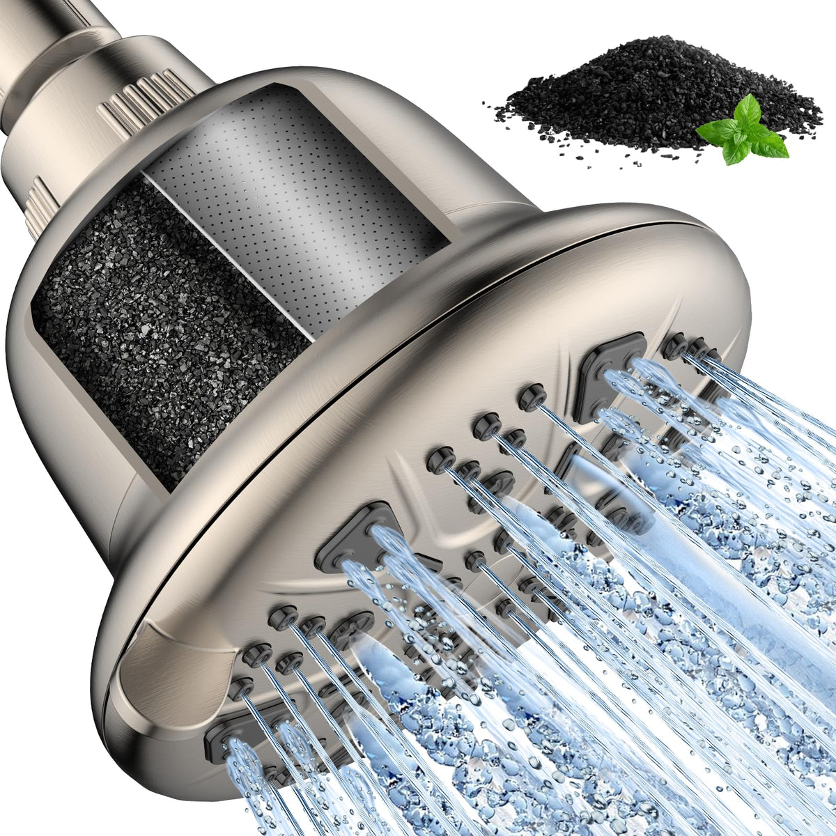 Filtered Shower Head with Upgraded Activated Carbon Filter (Brushed Nickel (Carbon Filter))