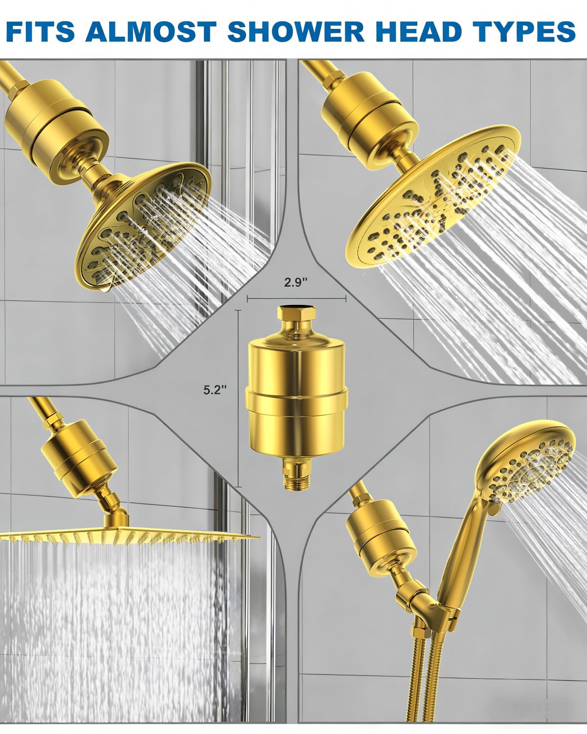 All Metal Gold Shower Water Filter (Gold)