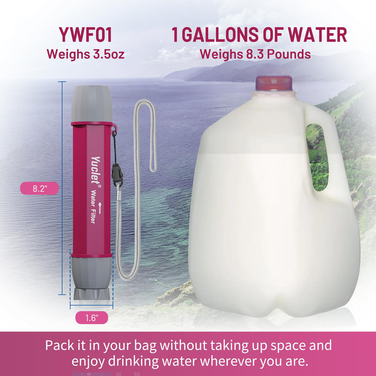 Emergency Water Filter Straw for Survival (4 Pack / Plum Red)