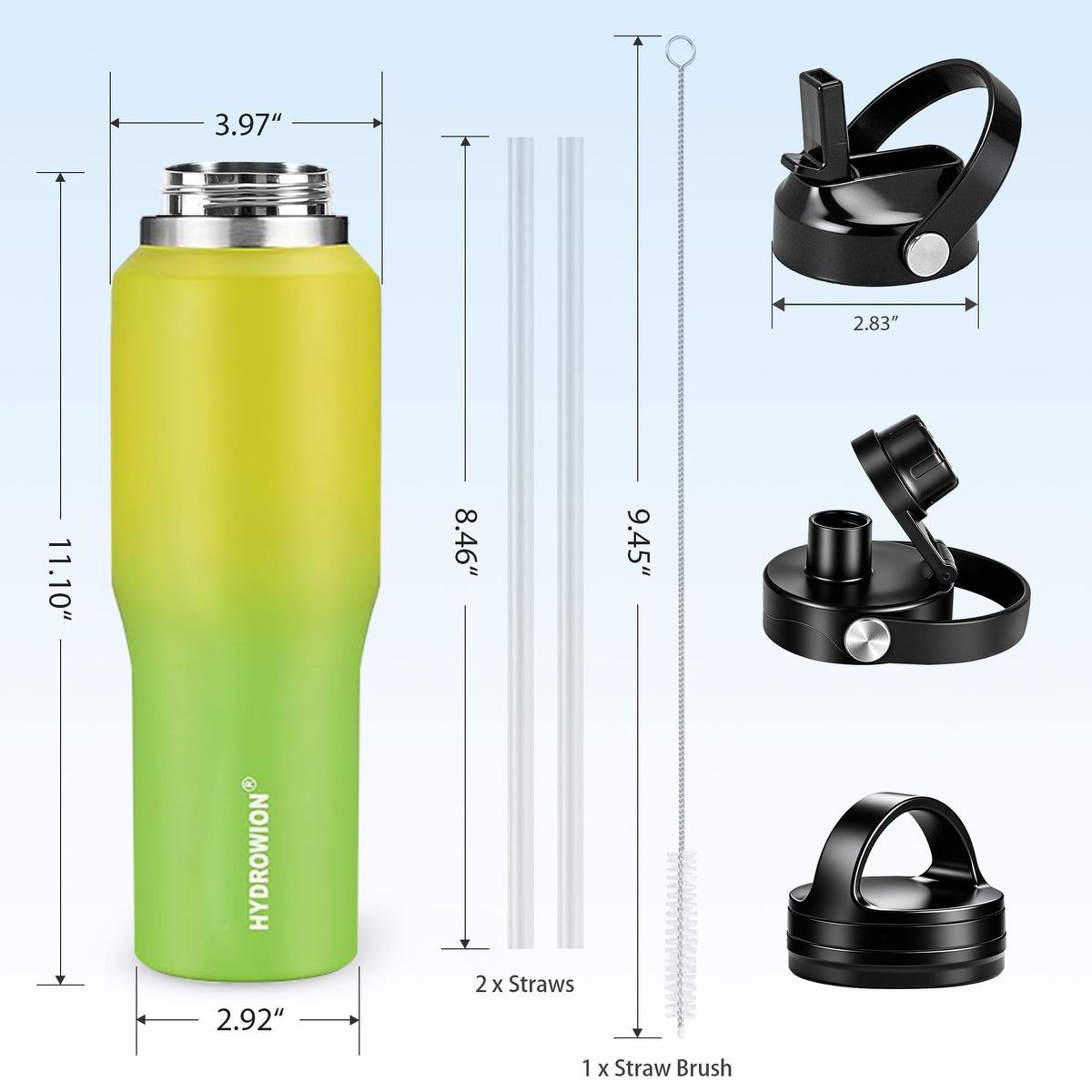 40 oz Insulated Water Bottle Stainless Steel Triple (Lemon / 40 Ounces)