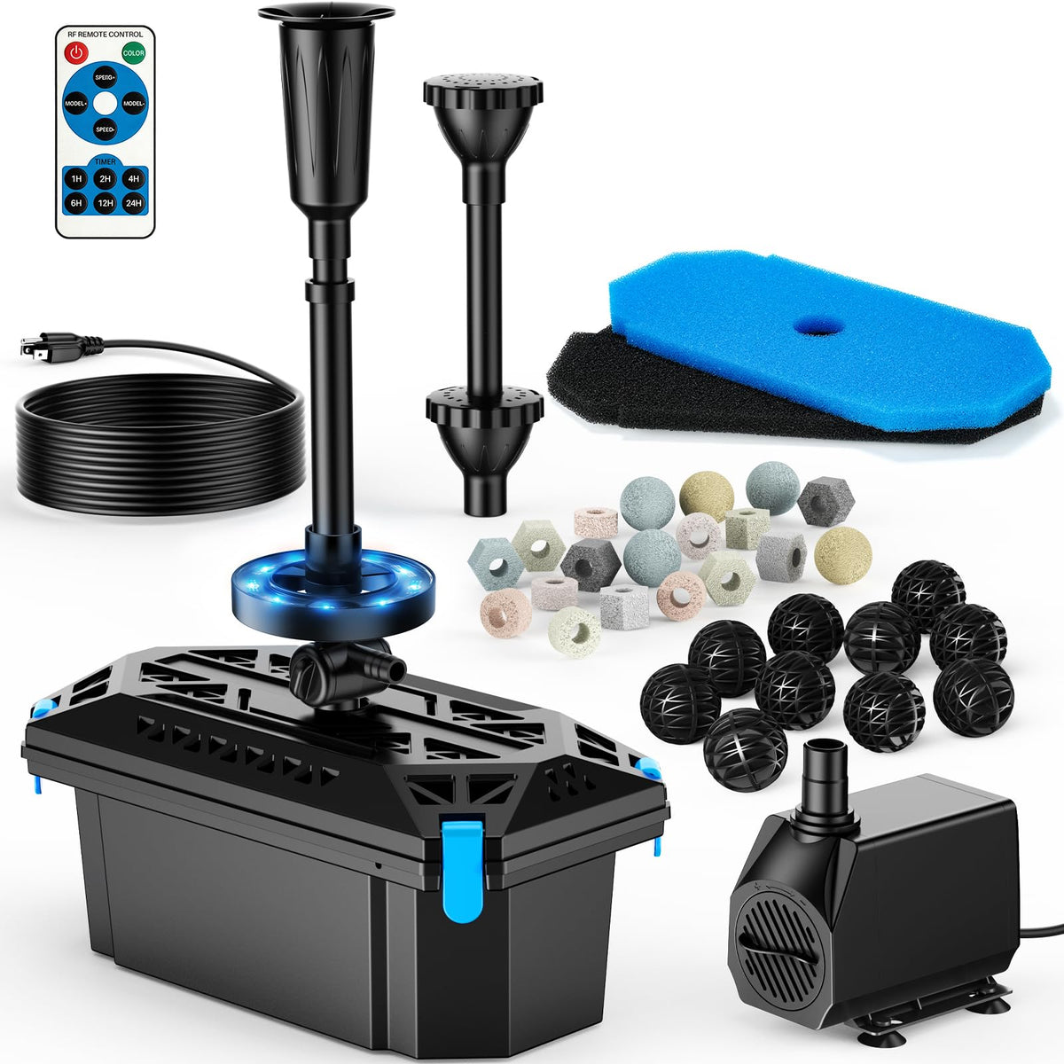 Pond Filter with Fountain Kits (S104 with Light)