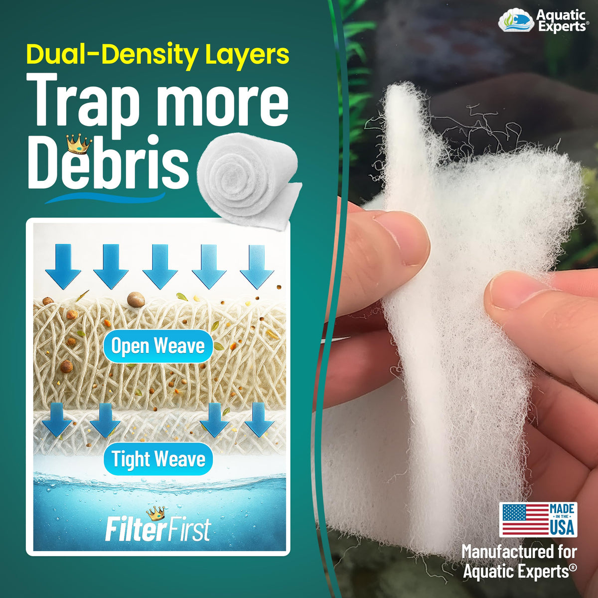 Aquarium Filter Floss for Fish Tank Filters (12 Inch Wide x 12 Feet Long)