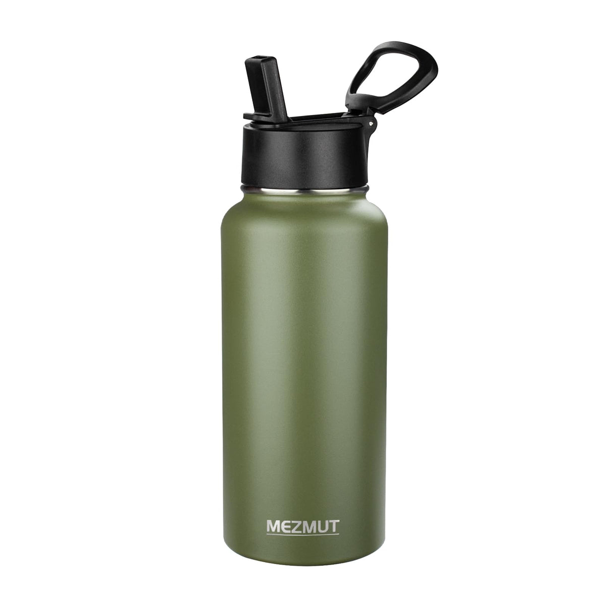 32oz Metal Sports Insulated Water Bottle with Straw Lid (Navy Green-1 Lid)