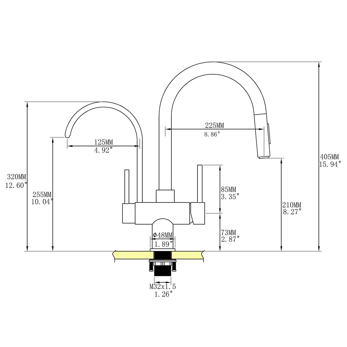 Kitchen Faucet with Pull Down Sprayer (Brushed Nickel)