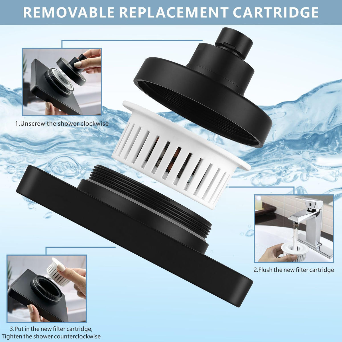 High Pressure Rain Shower Head with Filtered (Matte Black)