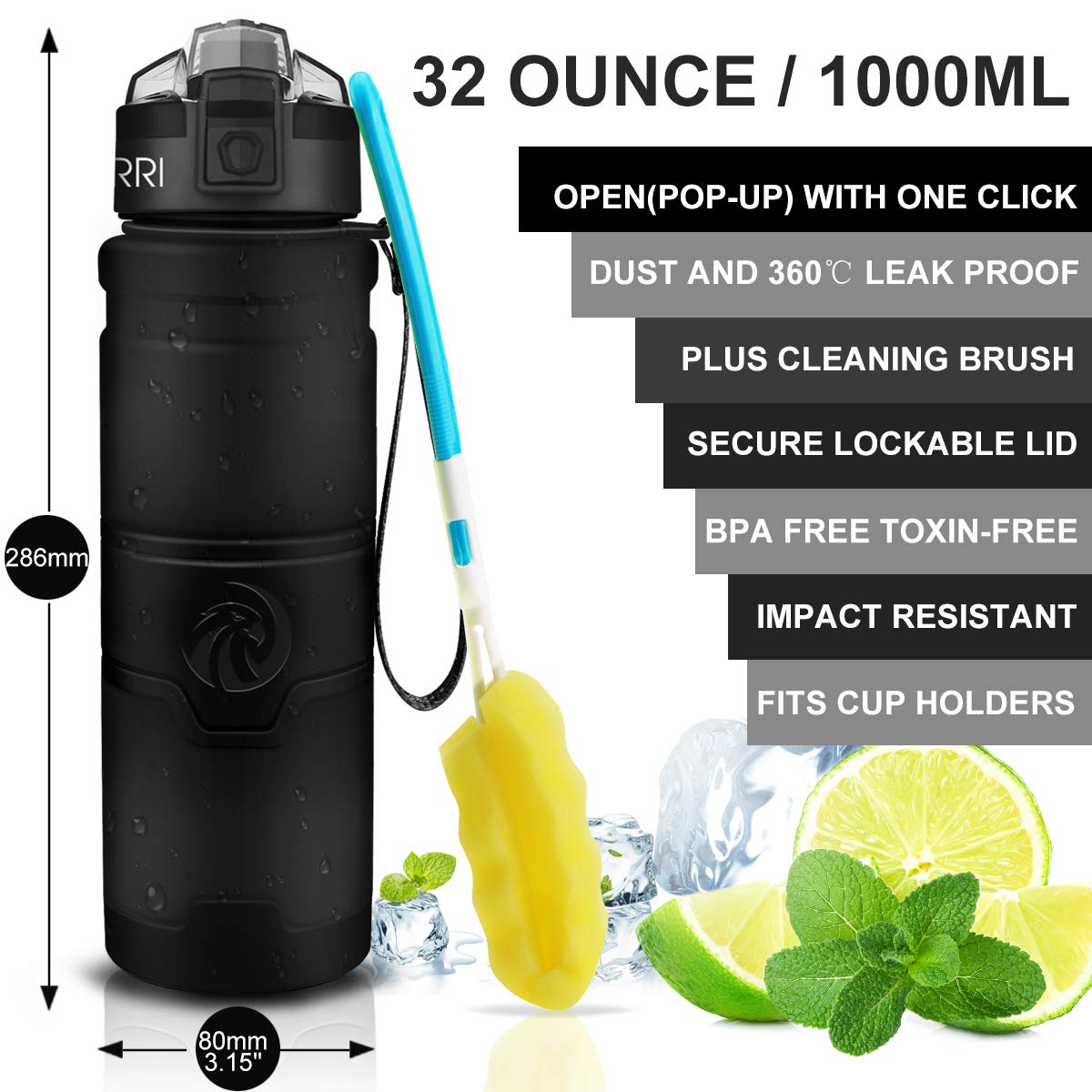 Sport Water Bottle Kids (32 Ounces / Matte Black)
