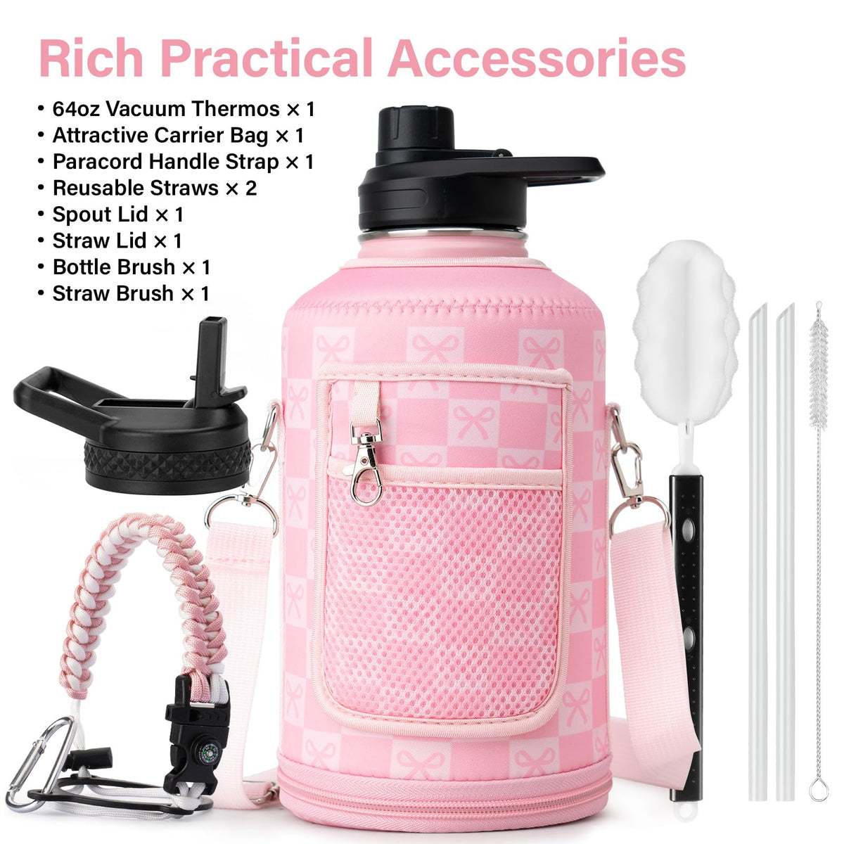 Water Bottle Gift (Pink Bow / 64 Ounces)