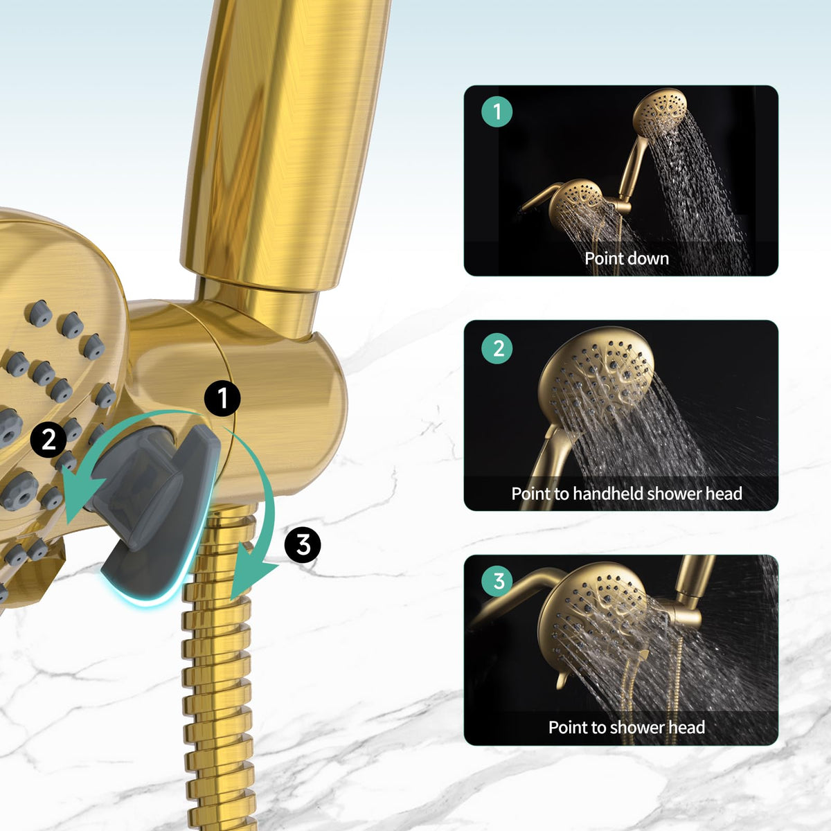 Dual 2 in 1 Shower System with Handheld (Gold)