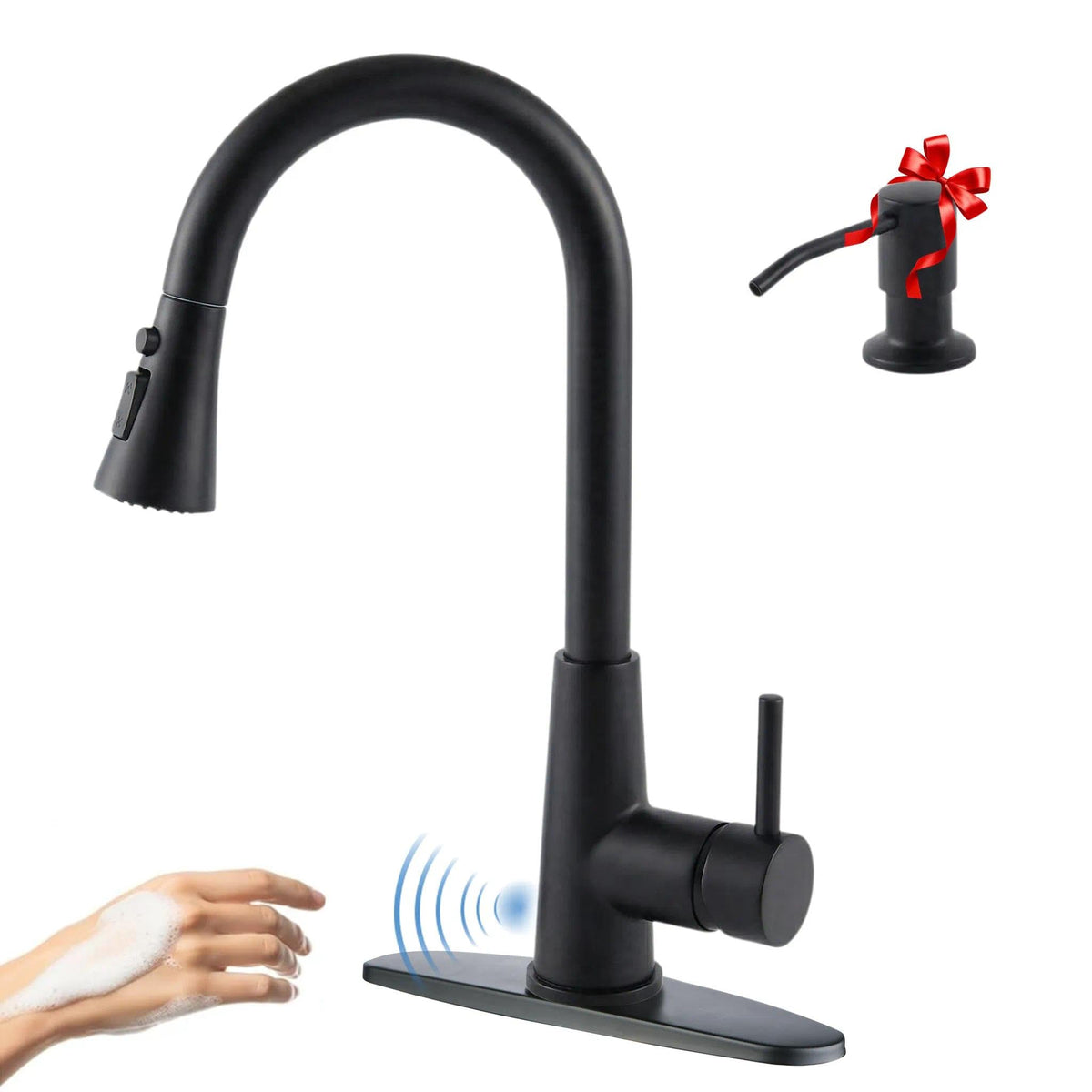 Touchless Kitchen Faucet Black with Pull Down Sprayer (Smart Black Matte)