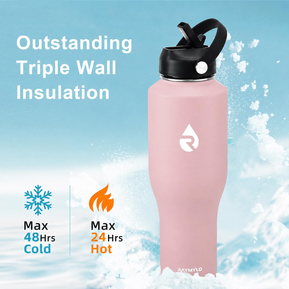 40 oz Insulated Water Bottle with Straw fit in Car Cup Holder (Pink / 40 Ounces)