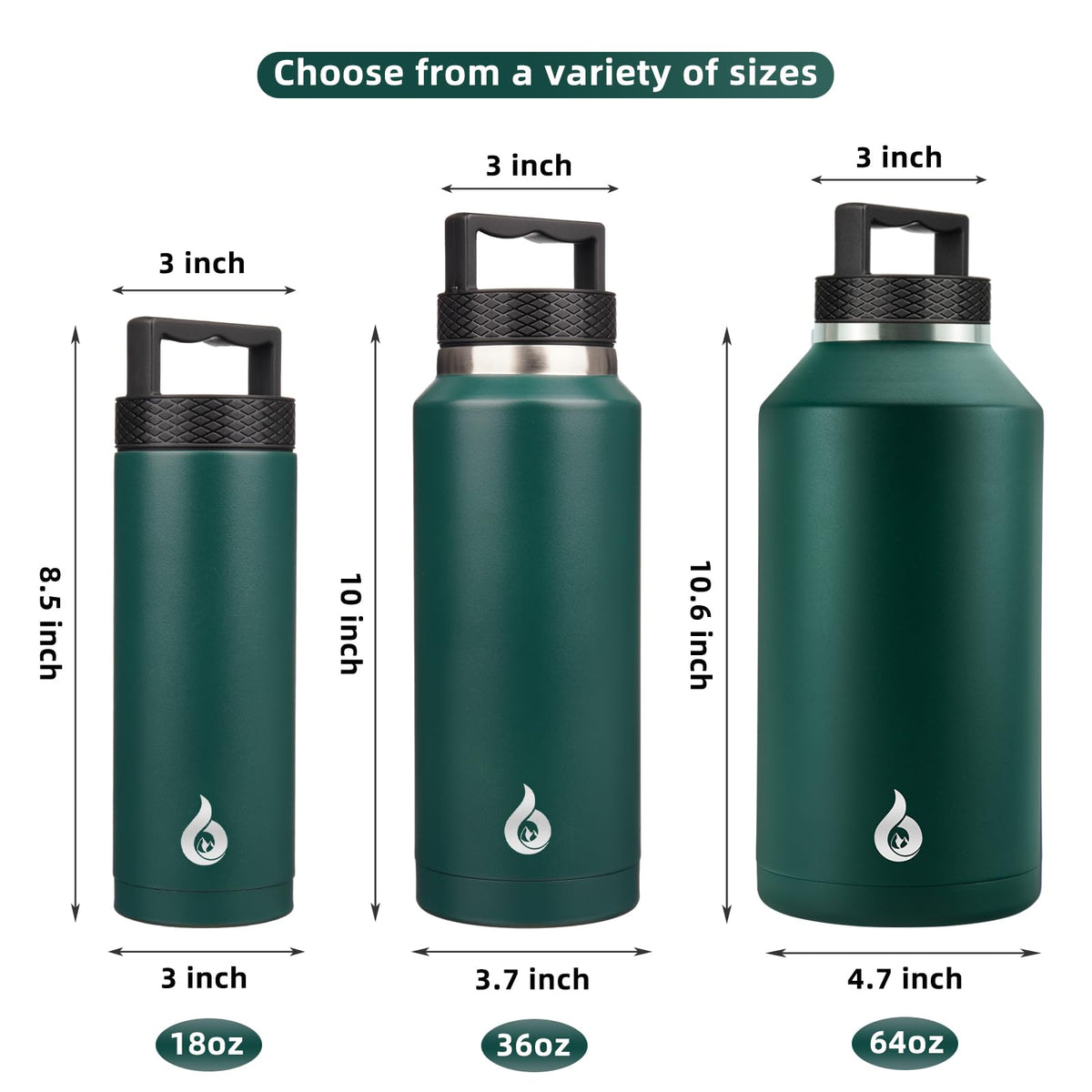18oz Insulated Water Bottle Stainless Steel Water Bottle with Handle (18oz / Army Green)