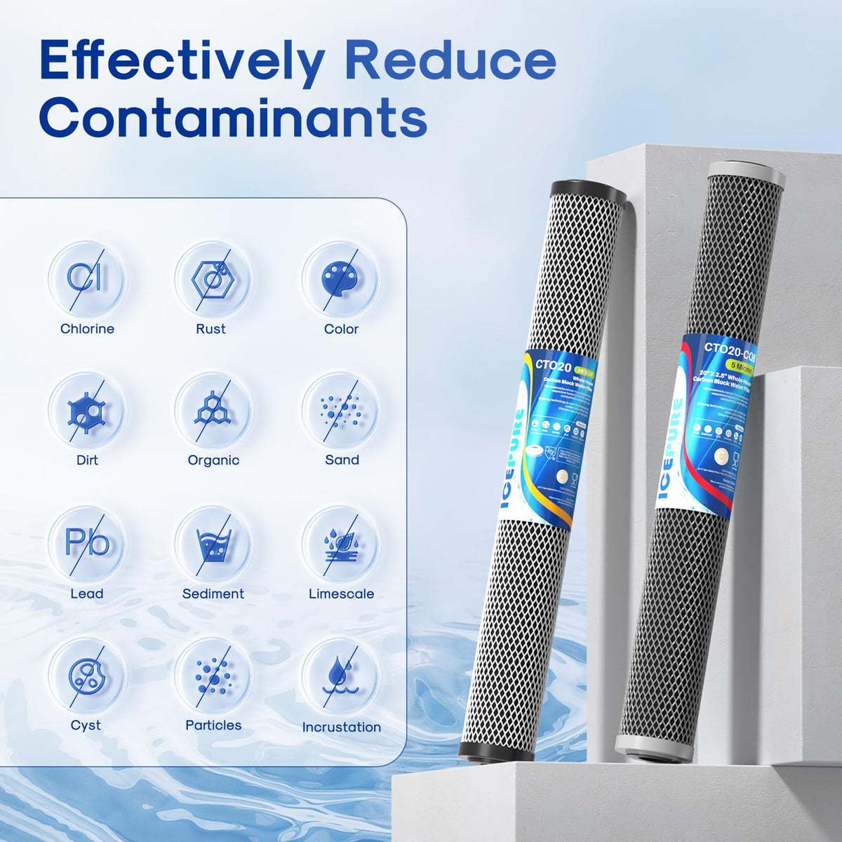 2.5"x 20" Whole House Carbon Sediment Water Filter High Capacity Combo Kit (2 Count (Pack of 1) / Lead Removal +CTO Activated Carbon Filter)