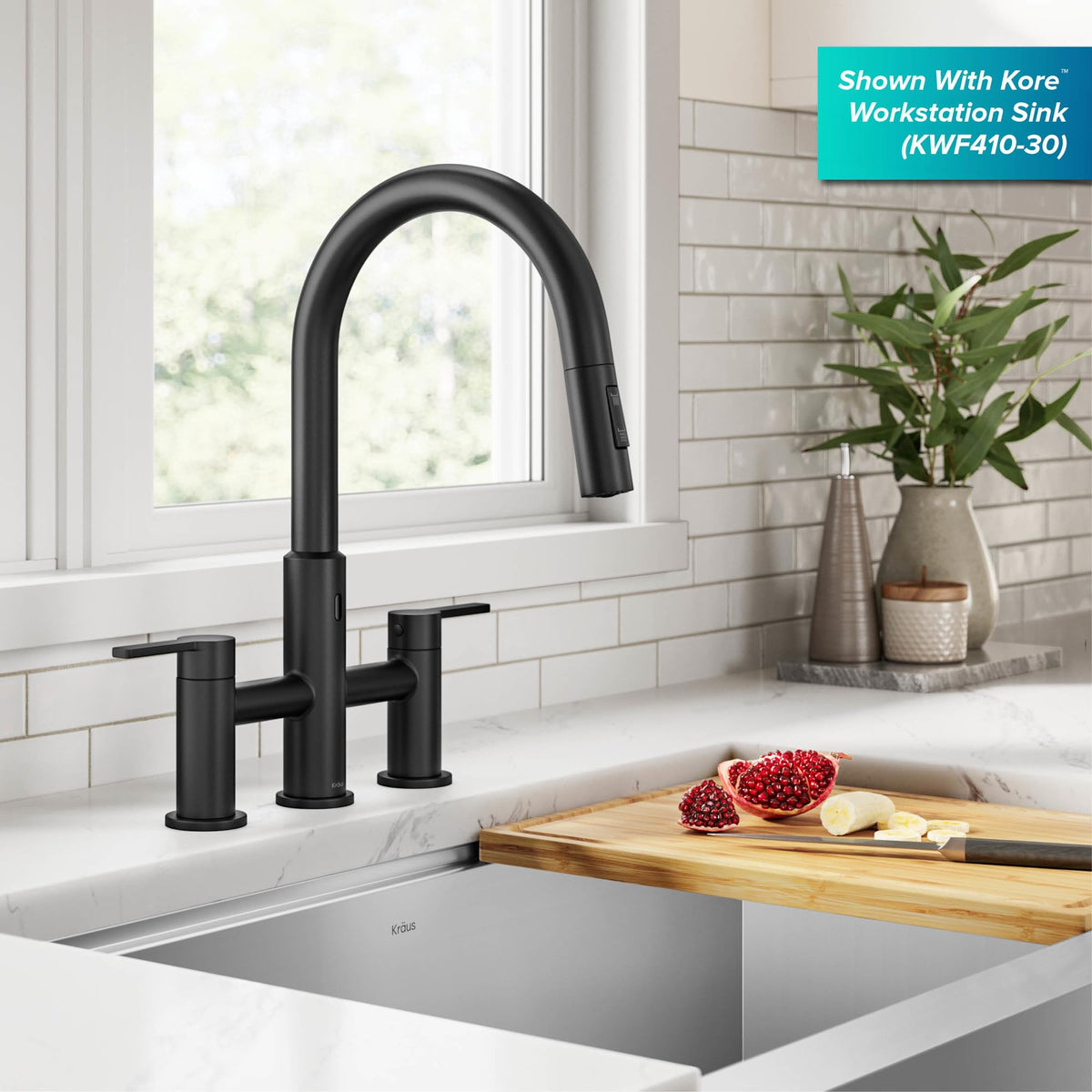 Oletto Touchless Sensor Bridge Kitchen Faucet with Pull (Bridge Touchless Faucet / Spot Free Stainless Steel)