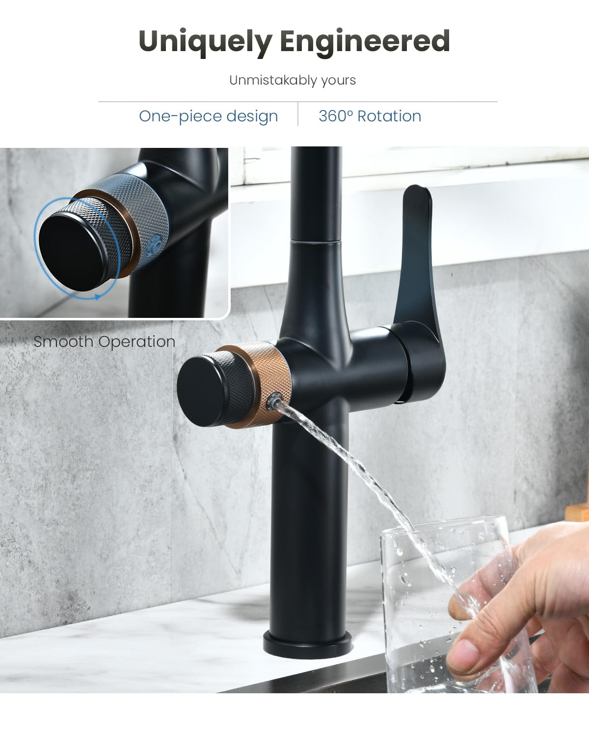 Black Kitchen Faucet with Water Filter (Black Matte)