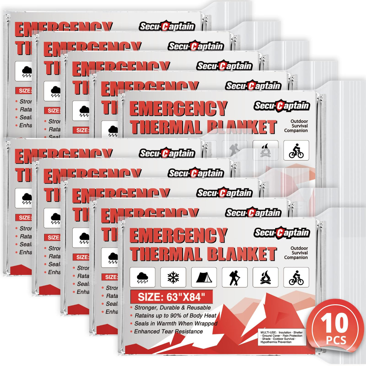 Survival Emergency Thermal Blankets (Sliver / 10 Pack)