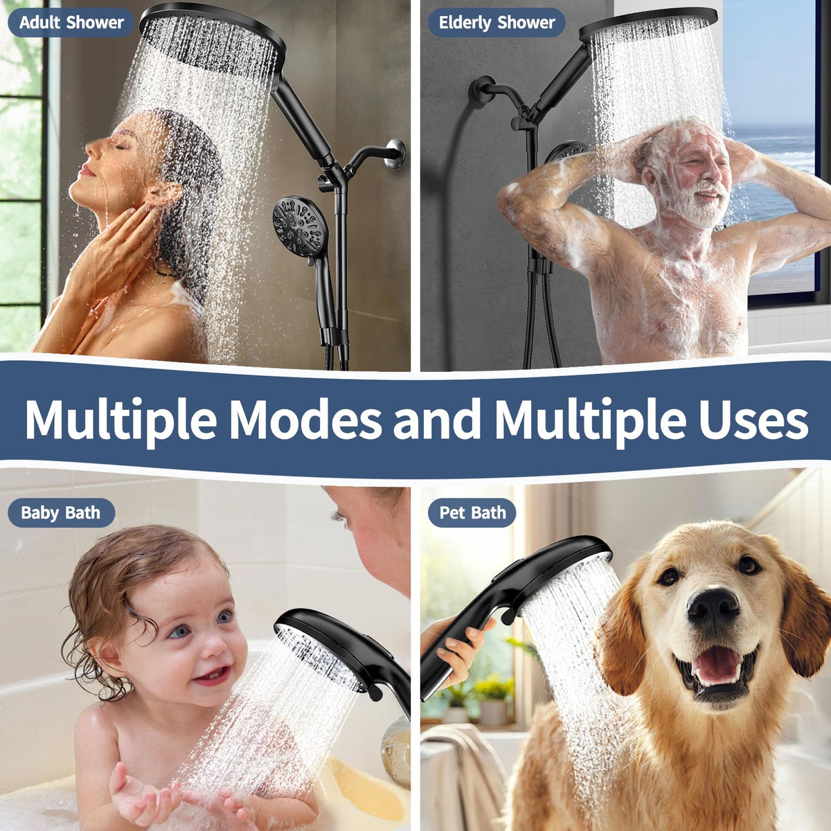High Pressure Dual Shower Head with Handheld Spray Combo (Matte Black)