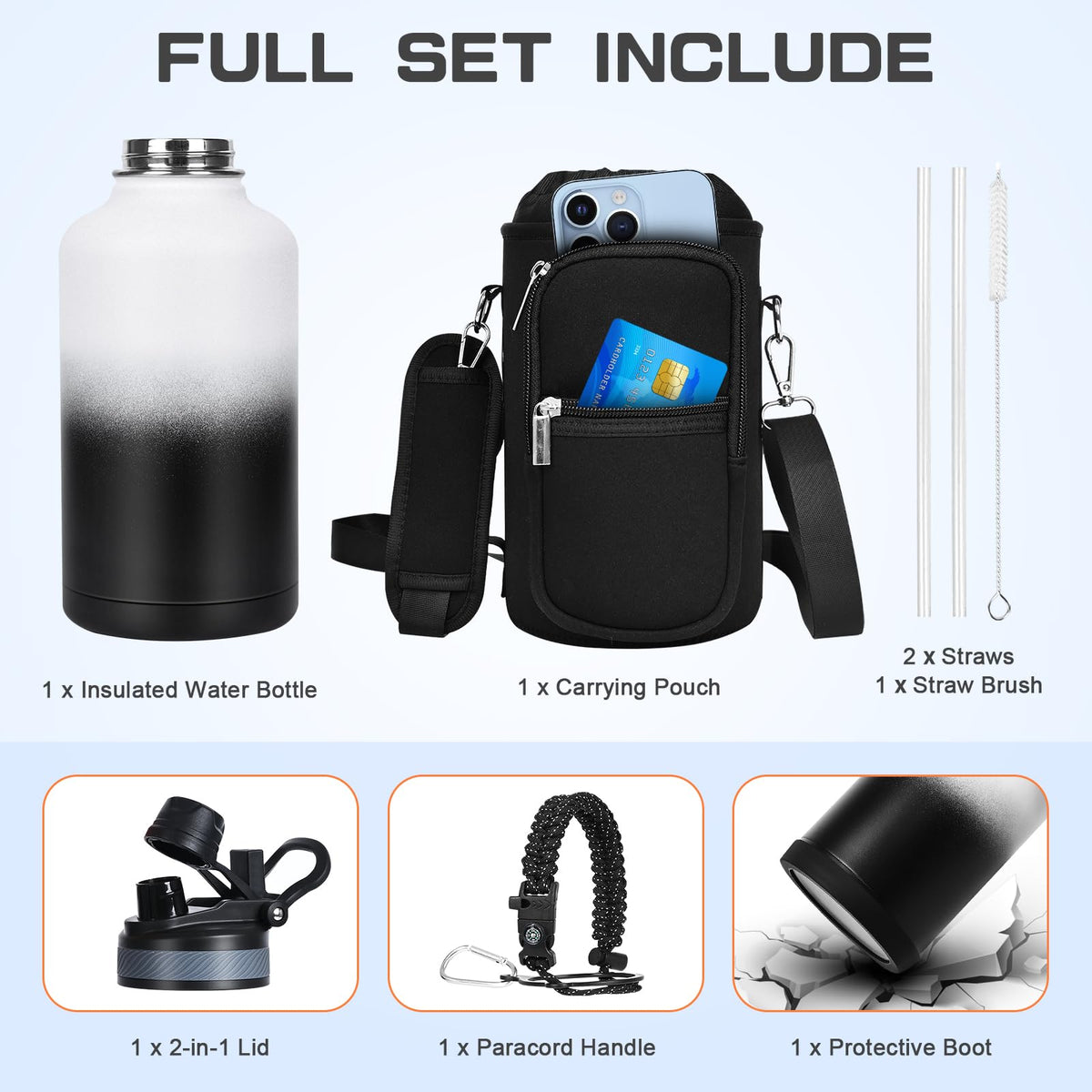 Insulated Water Bottle 64 oz (64 Ounces / Day Night)
