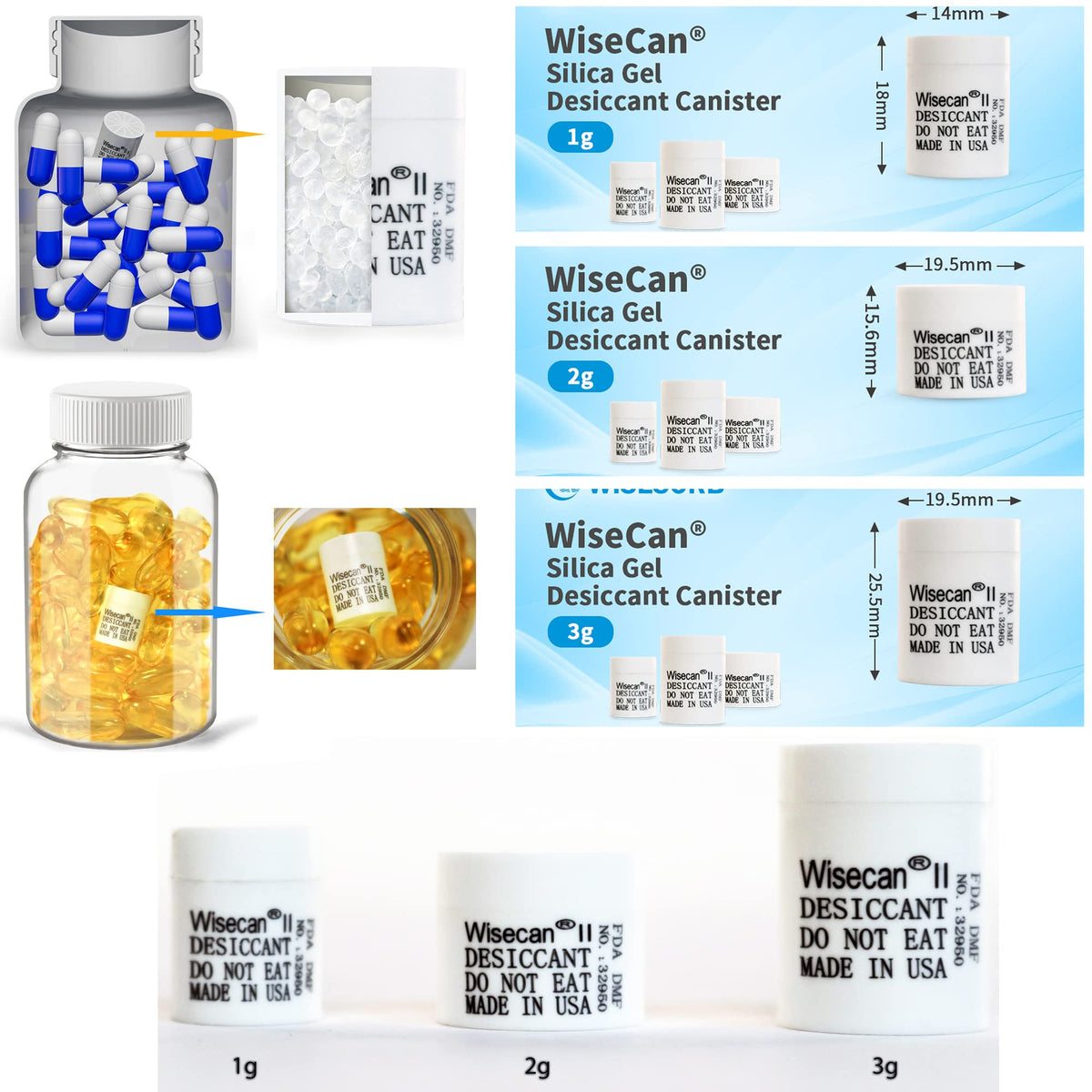 3 Gram 50 Pack Silica Gel Canister