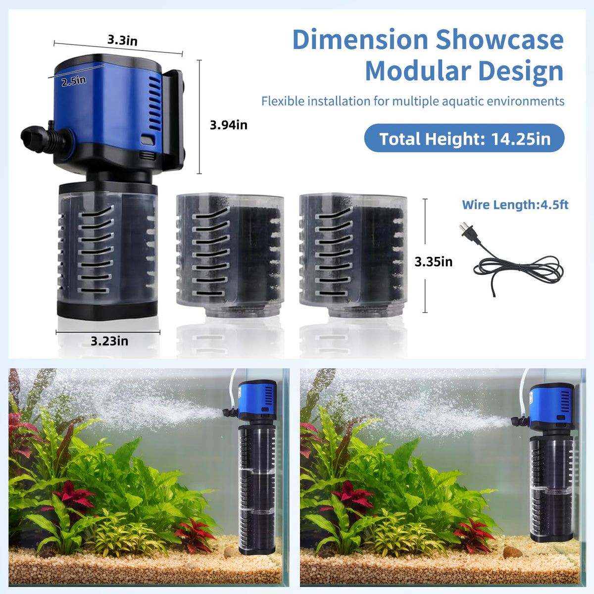 Aquarium Filter for Fish Tank (Large fit 40-150gal)
