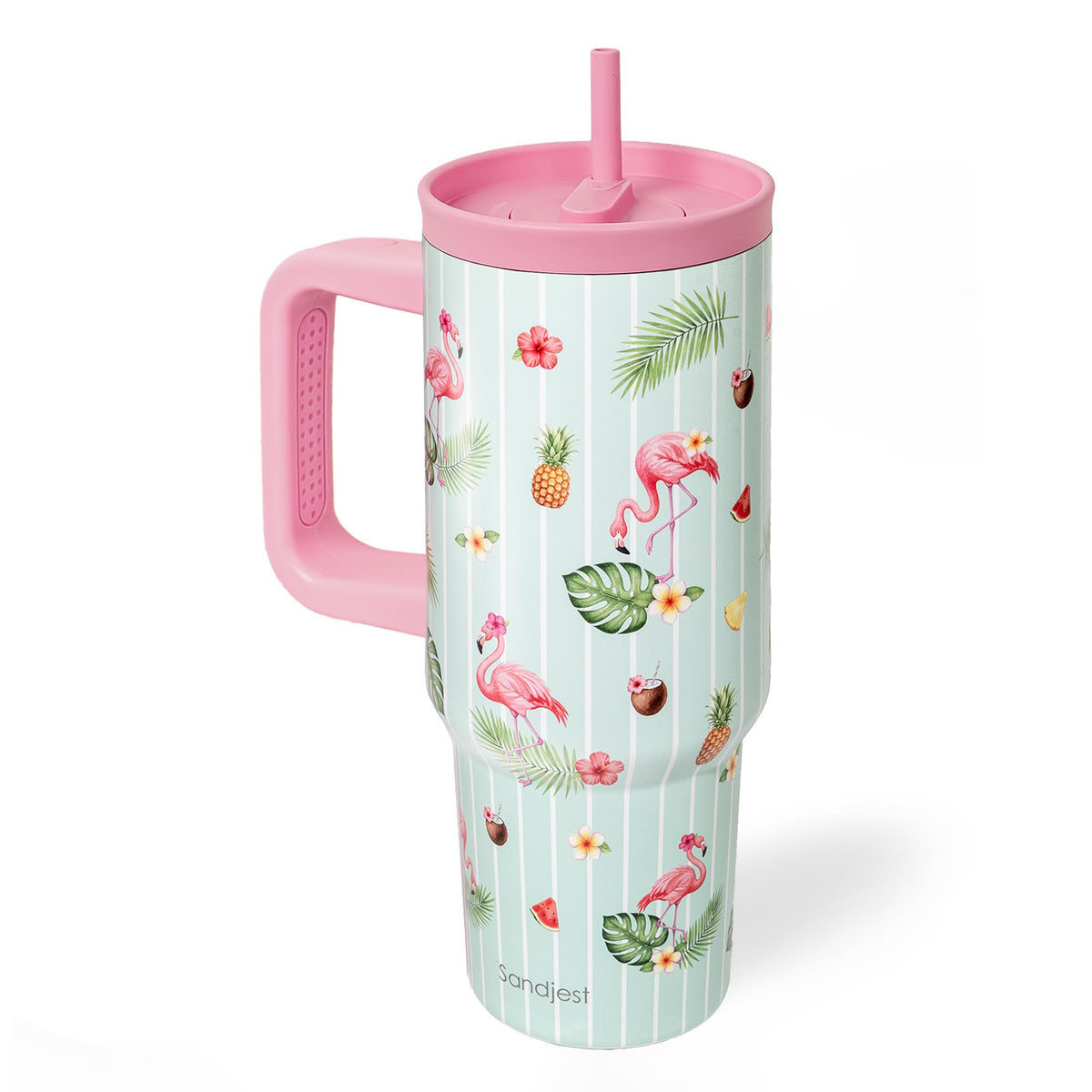 Tropical Stainless Steel Locking Lid Silicone Straw Tumbler with Handle 40oz (Tropical)