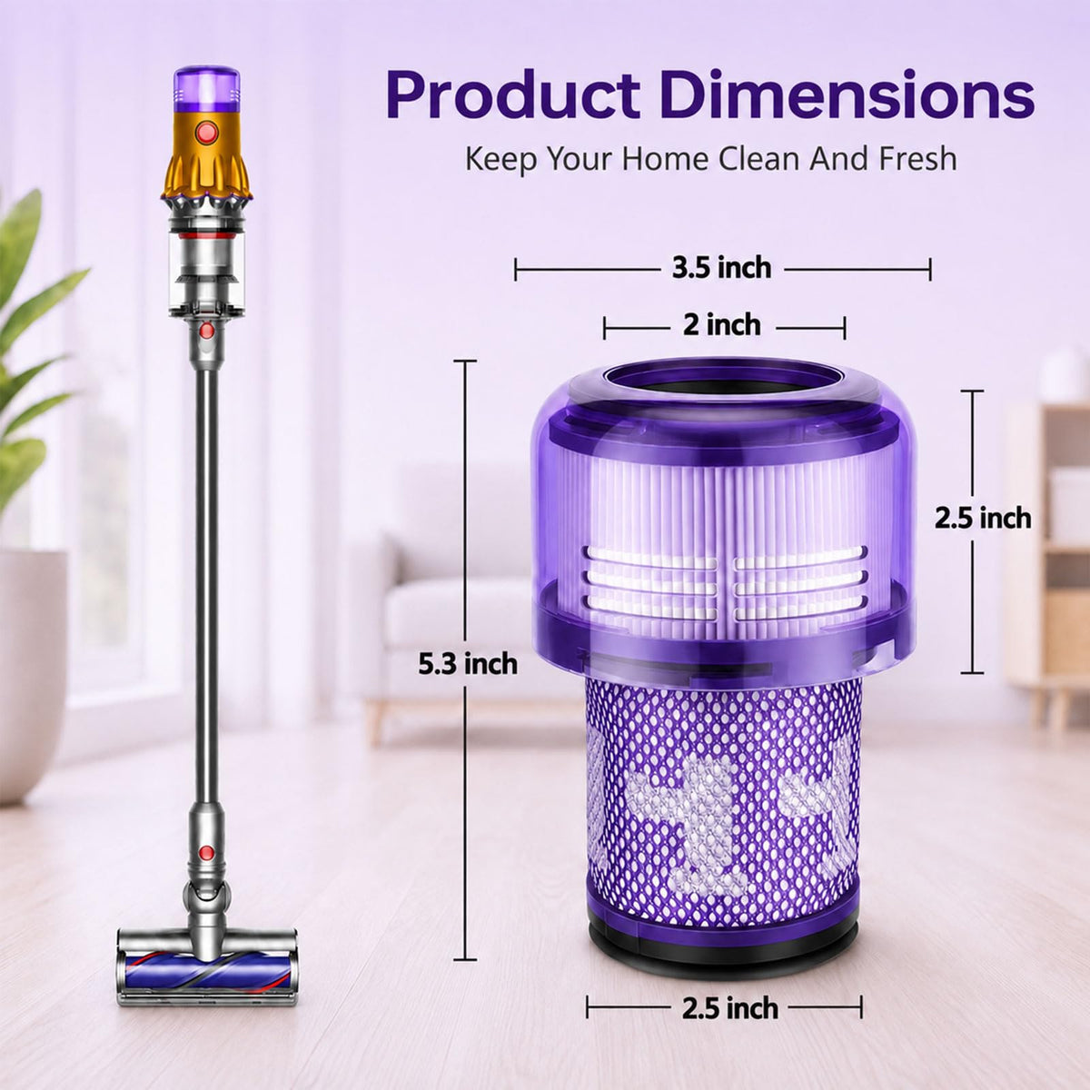 V12 Filter Replacement Fit for Dyson V12 Detect Slim Cordless Vacuum (V12 Purple / 3P)