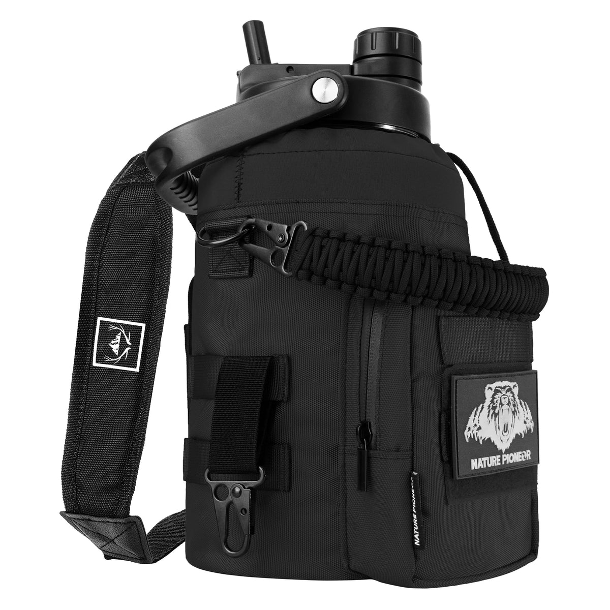 128oz 1 Gallon Tactical Water Bottle with MOLLE Bottle Pouch (Black / 128 Ounces)