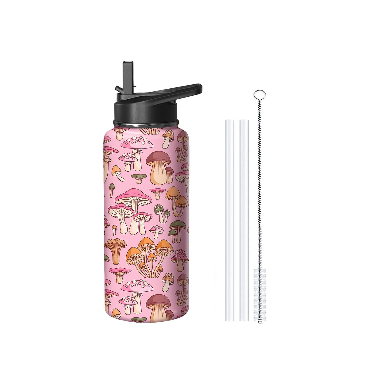 18oz Mushroom Water Bottle with Handle and Flip Straw (Mushroom / 18 Ounces)