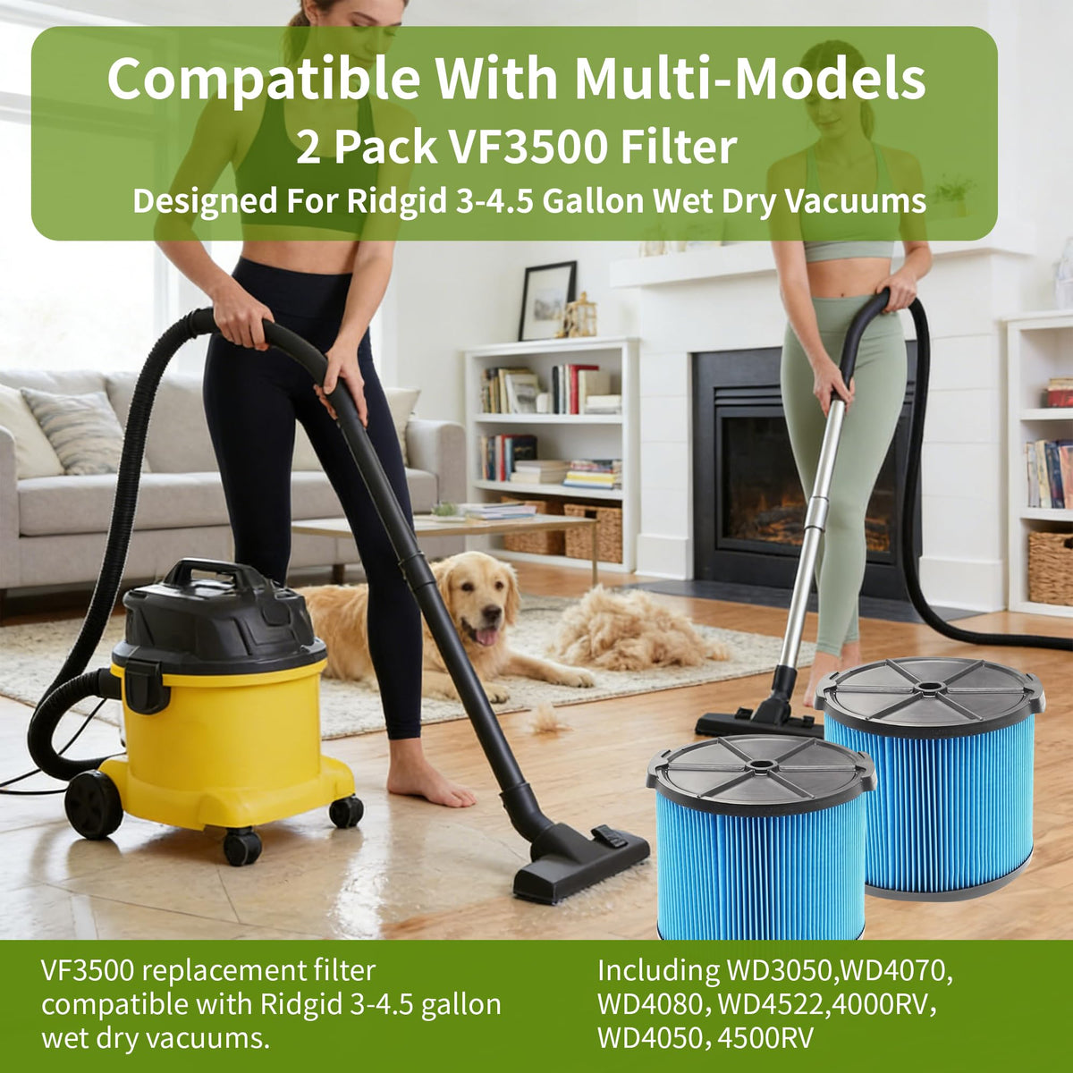 2 Pack Wet Dry Vac Filter VF3500 3 Layer Fine Filter (2VF3500)