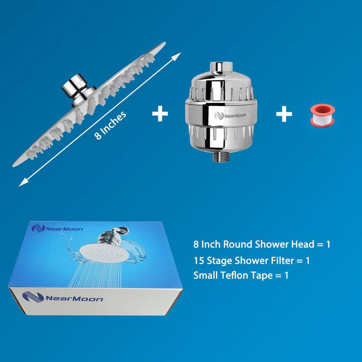 Shower Head and 15 Stage Shower Filter Combo (8 Inch / Chrome)