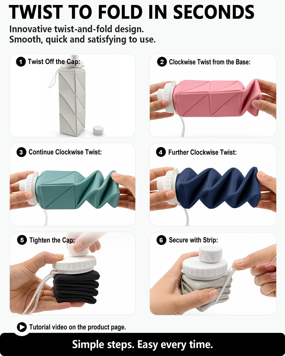 Collapsible Water Bottles 21oz (Black)