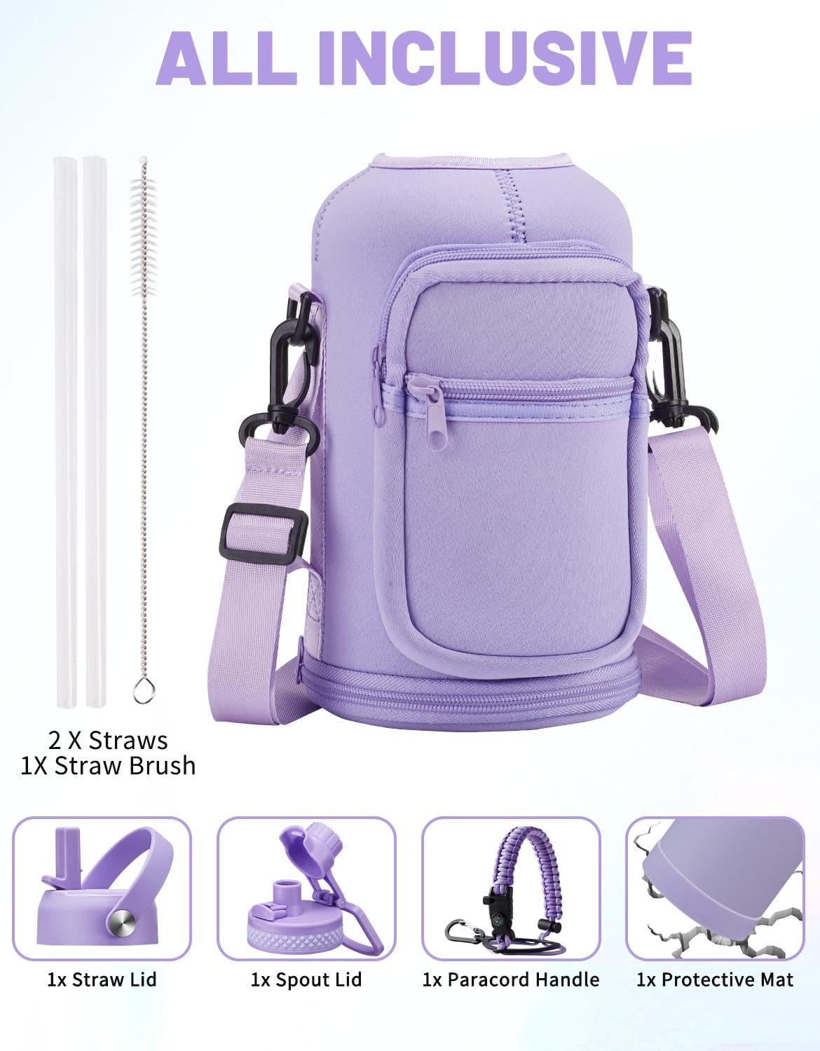 Half Gallon Water Bottle Insulated (Lilac Purple / 64 Ounces)