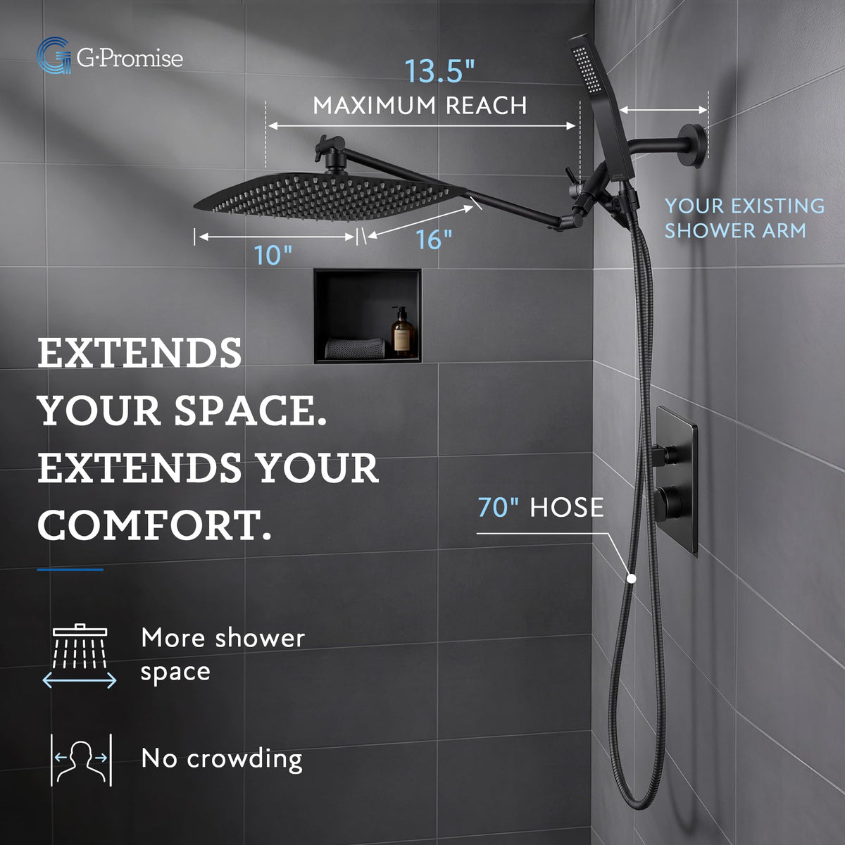 All Metal 16" Rain Shower Head with Handheld for Bathroom Upgrade (16 Inches / Matte Black)
