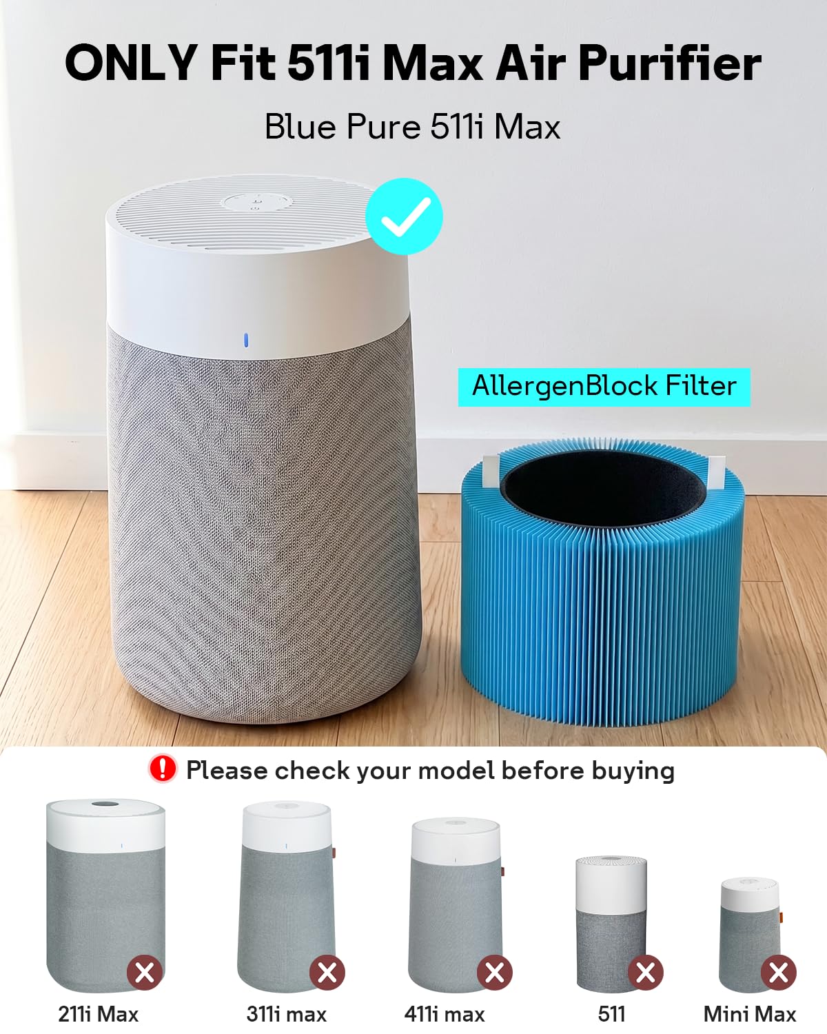 511i Max Filter Replacement for Blueair Blue Pure 511i Max Air Purifier (Blue / 2 Pack)